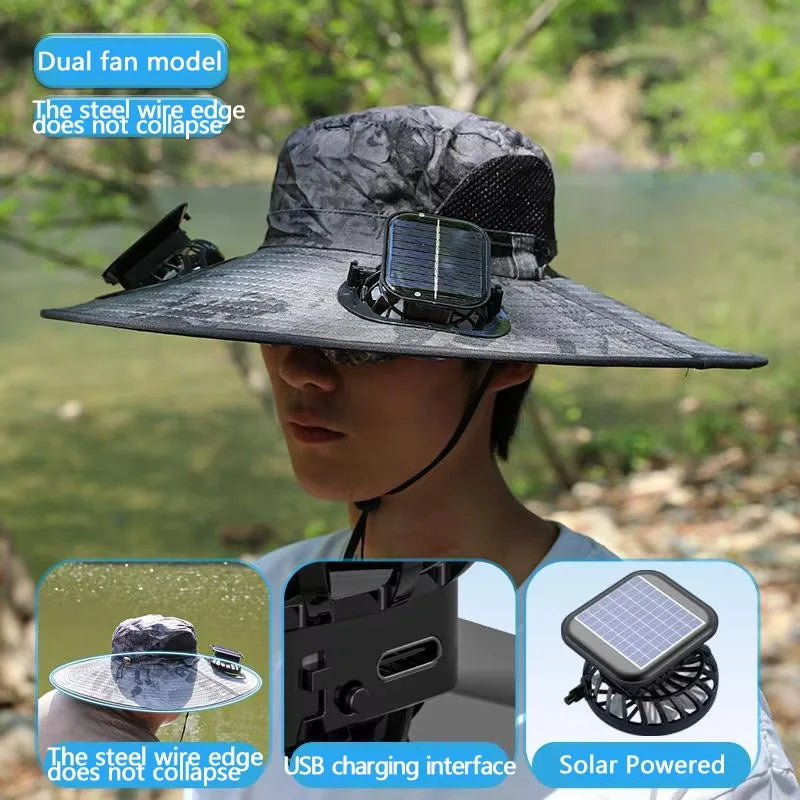 Wide Brim Solar Dual Fan Hat