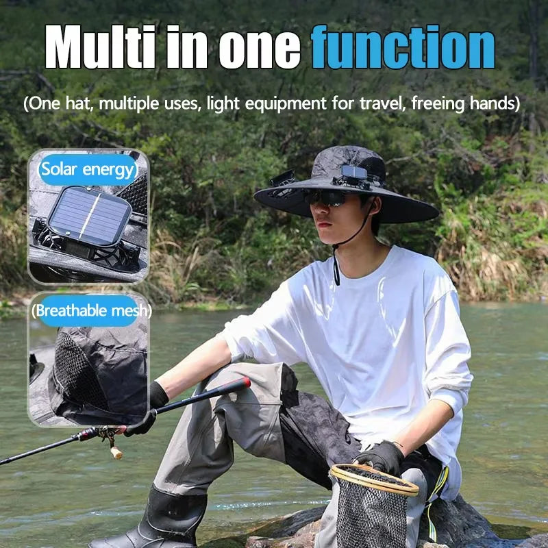 Wide Brim Solar Dual Fan Hat