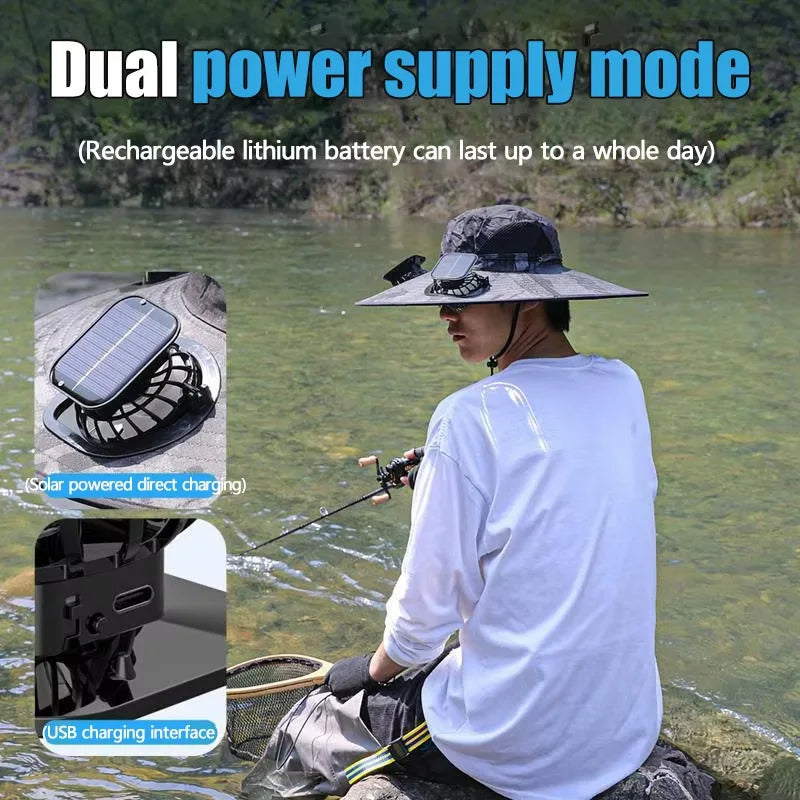 Wide Brim Solar Dual Fan Hat